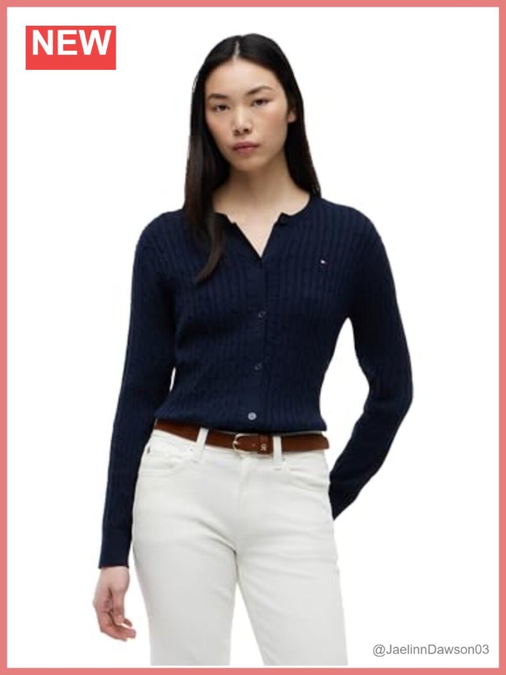 Women's Cable Knit Crew Neck Cardigan Sweater Long Sleeve Button Down